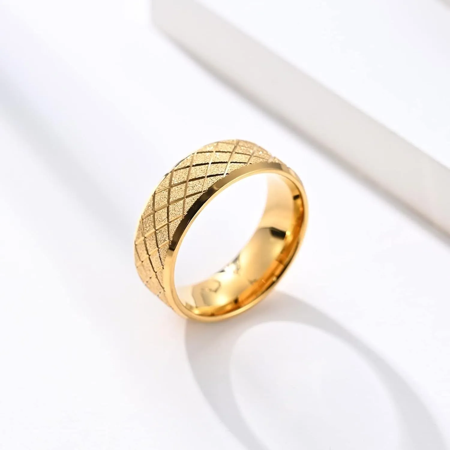 Jewelry Rings for Men, Mens Rings Stainless Steel Gold Matte Ring 8mm Engagement Couple Rings