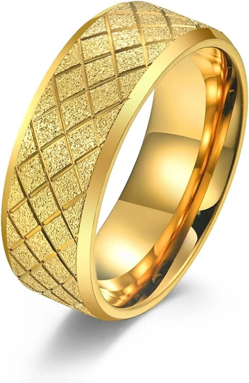 Jewelry Rings for Men, Mens Rings Stainless Steel Gold Matte Ring 8mm Engagement Couple Rings
