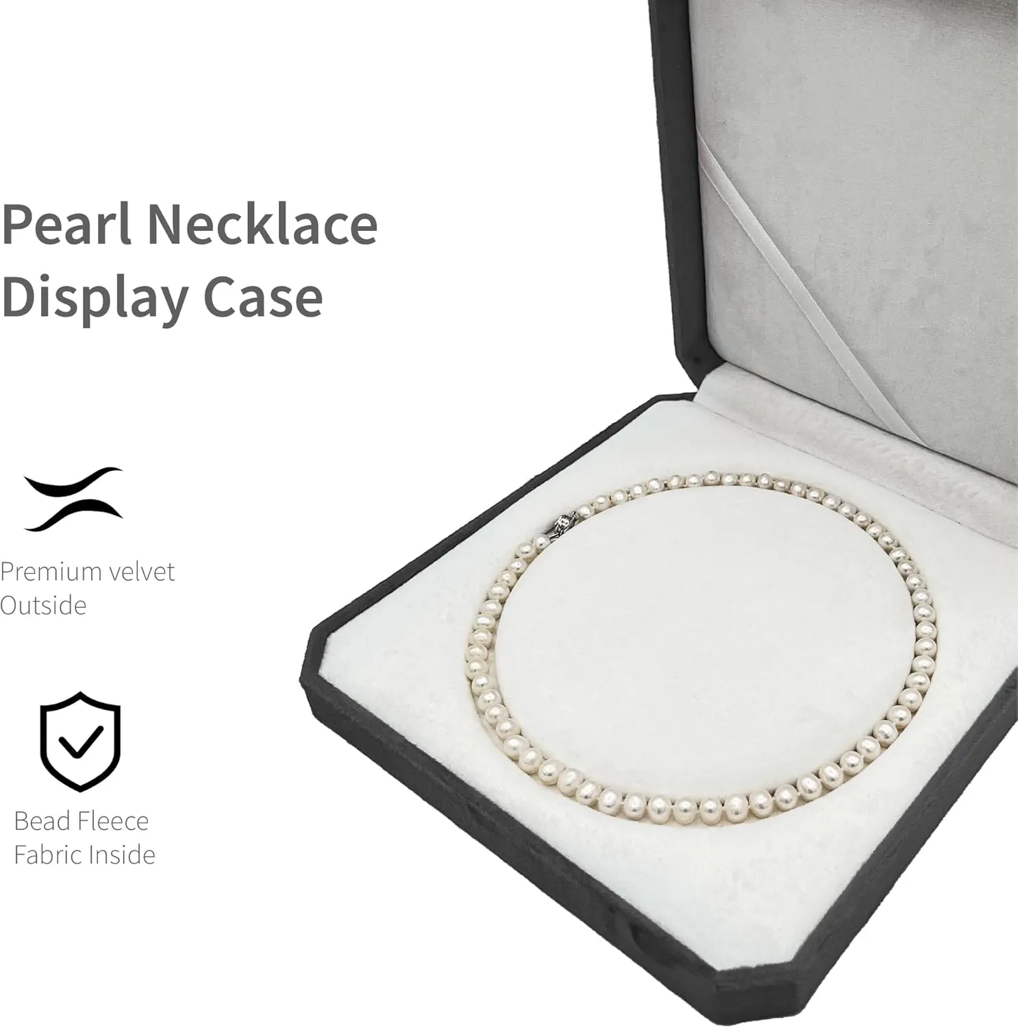 Jewelry Velvet Box Pearl Necklace Boxes for Jewelry Gift Boxes Display Case Wedding Jewelry Organizer Storage Holder Boxes (grey)