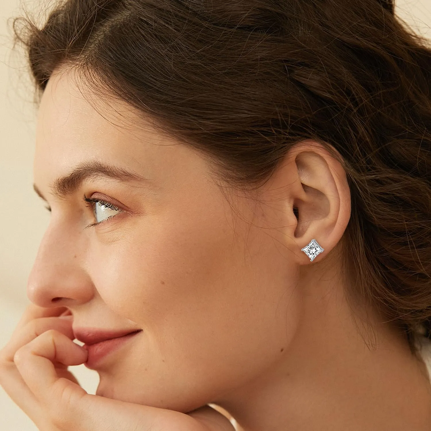 Jewlpire 925 Sterling Silver Stud Earrings for Women Men, 14K Plated Gold Stud Earrings for Women, Round/Princess Cut Cubic Zirconia Earrings Studs, Stud Earrings 3mm 4mm 5mm 6mm 7mm