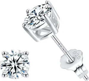 Jewlpire 925 Sterling Silver Stud Earrings for Women Men, 14K Plated Gold Stud Earrings for Women, Round/Princess Cut Cubic Zirconia Earrings Studs, Stud Earrings 3mm 4mm 5mm 6mm 7mm