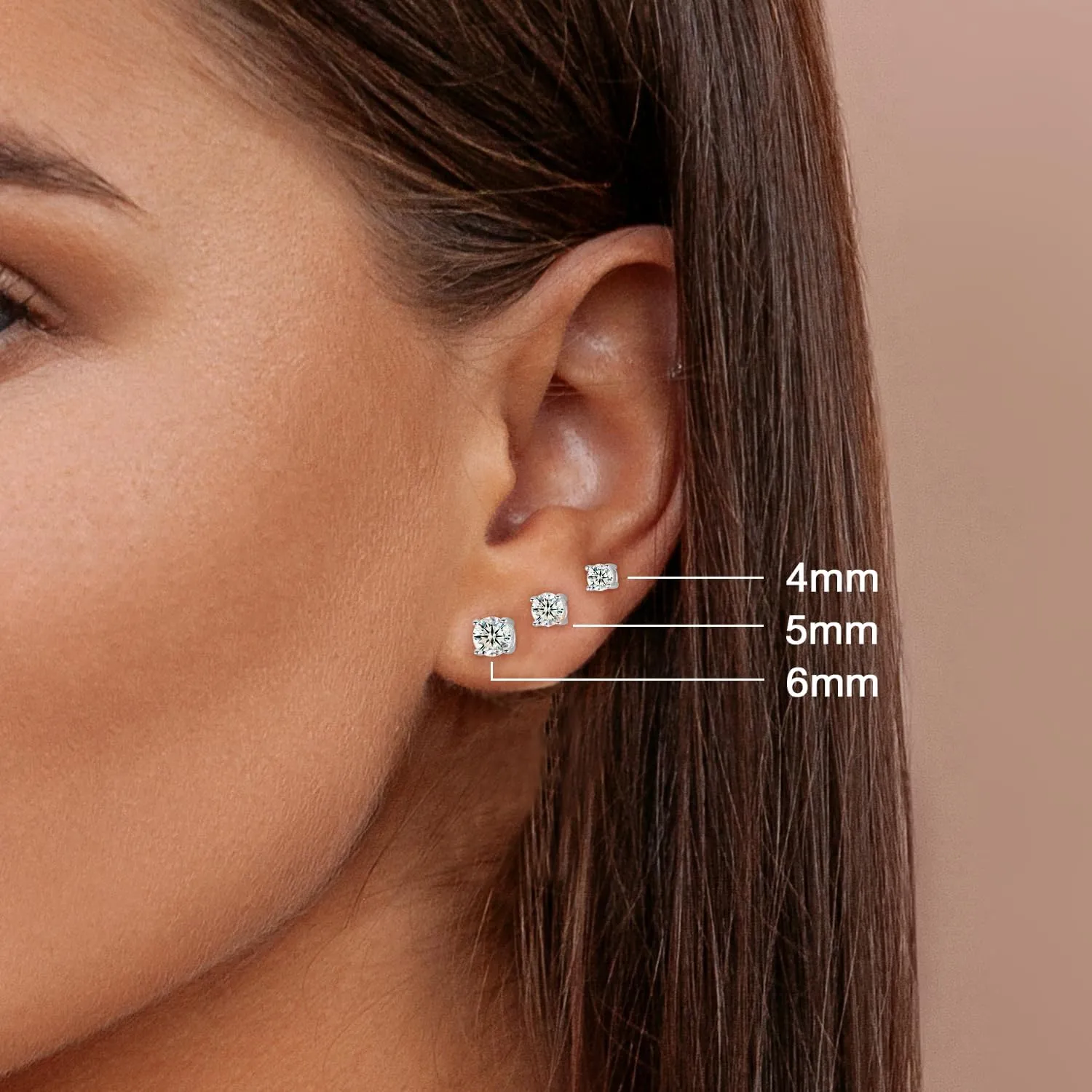 Jewlpire 925 Sterling Silver Stud Earrings for Women Men, 14K Plated Gold Stud Earrings for Women, Round/Princess Cut Cubic Zirconia Earrings Studs, Stud Earrings 3mm 4mm 5mm 6mm 7mm