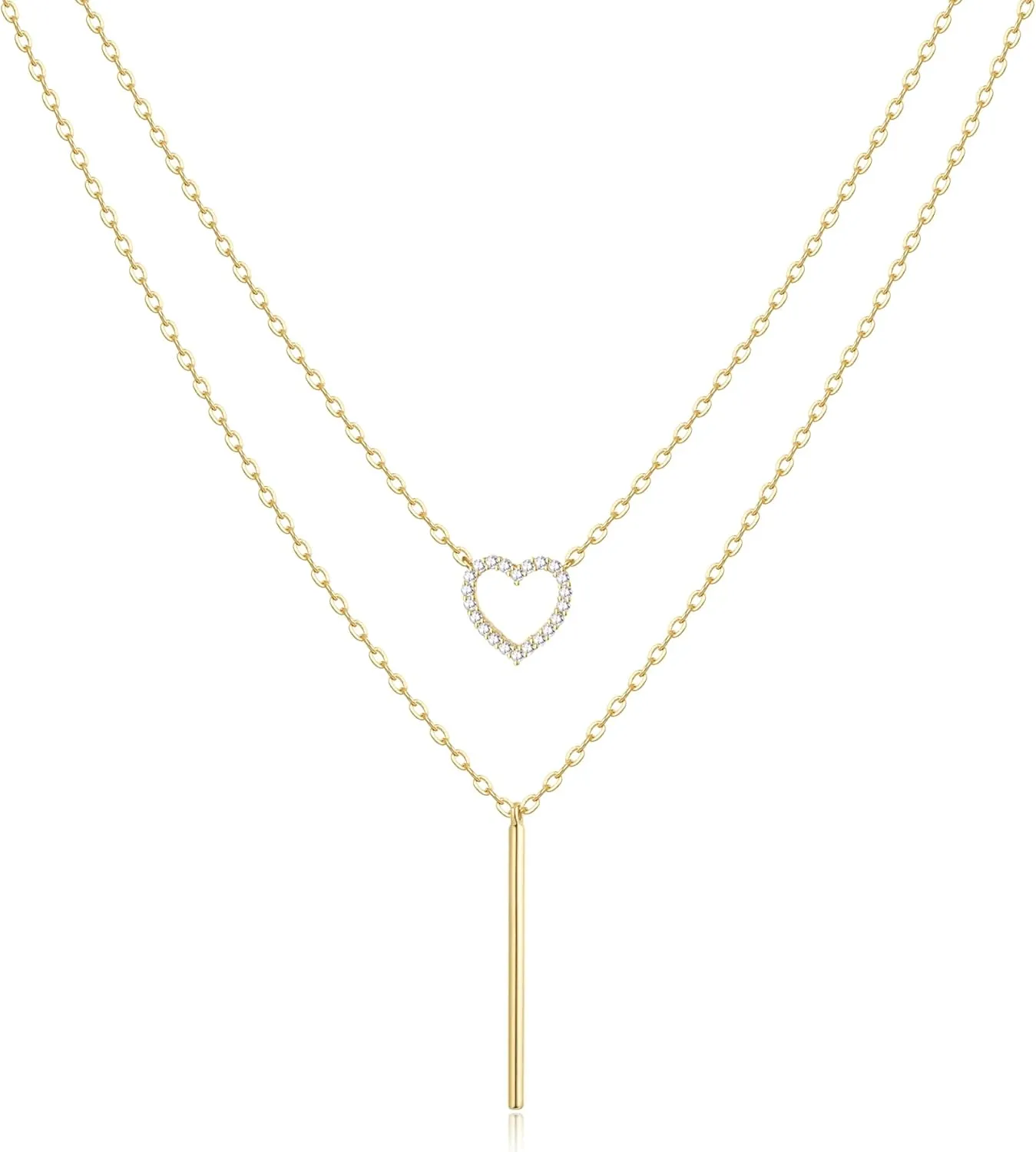 Jewlpire Mother's Day Gifts for Women Gold Necklace for Women, 14K Plated Gold Layered Necklaces for Women, Non Tarnish Herringbone Necklace Paperclip Chain Gifts for Her Wife