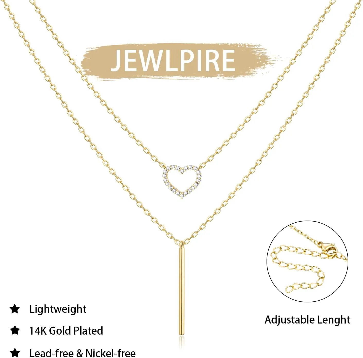 Jewlpire Mother's Day Gifts for Women Gold Necklace for Women, 14K Plated Gold Layered Necklaces for Women, Non Tarnish Herringbone Necklace Paperclip Chain Gifts for Her Wife