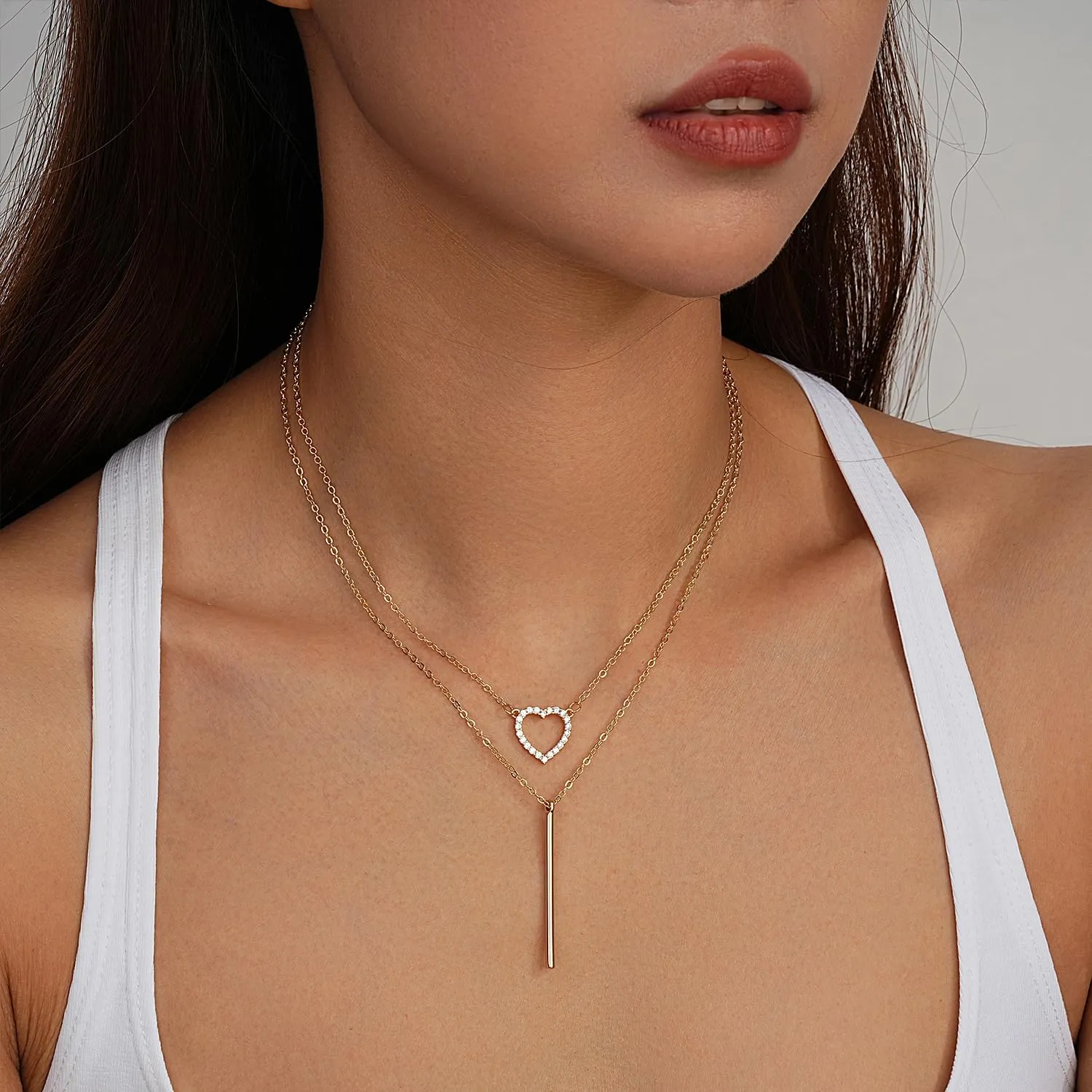 Jewlpire Mother's Day Gifts for Women Gold Necklace for Women, 14K Plated Gold Layered Necklaces for Women, Non Tarnish Herringbone Necklace Paperclip Chain Gifts for Her Wife