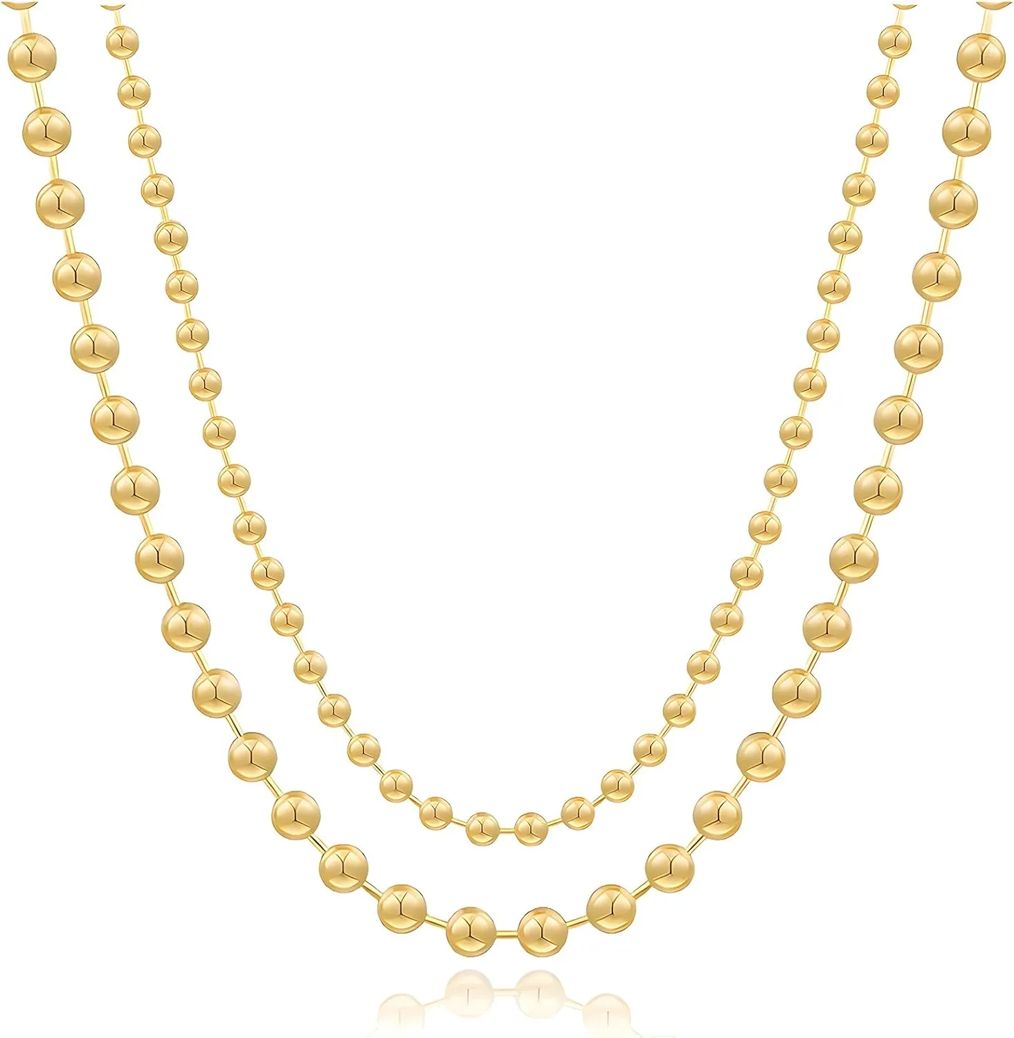 JNF 14K Gold-Plated Ball Love Necklace for Women Chunky Heart Necklace Layering Beaded Chain Choker Necklaces Length 18 Inches Adjustable