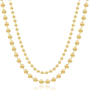 JNF 14K Gold-Plated Ball Love Necklace for Women Chunky Heart Necklace Layering Beaded Chain Choker Necklaces Length 18 Inches Adjustable