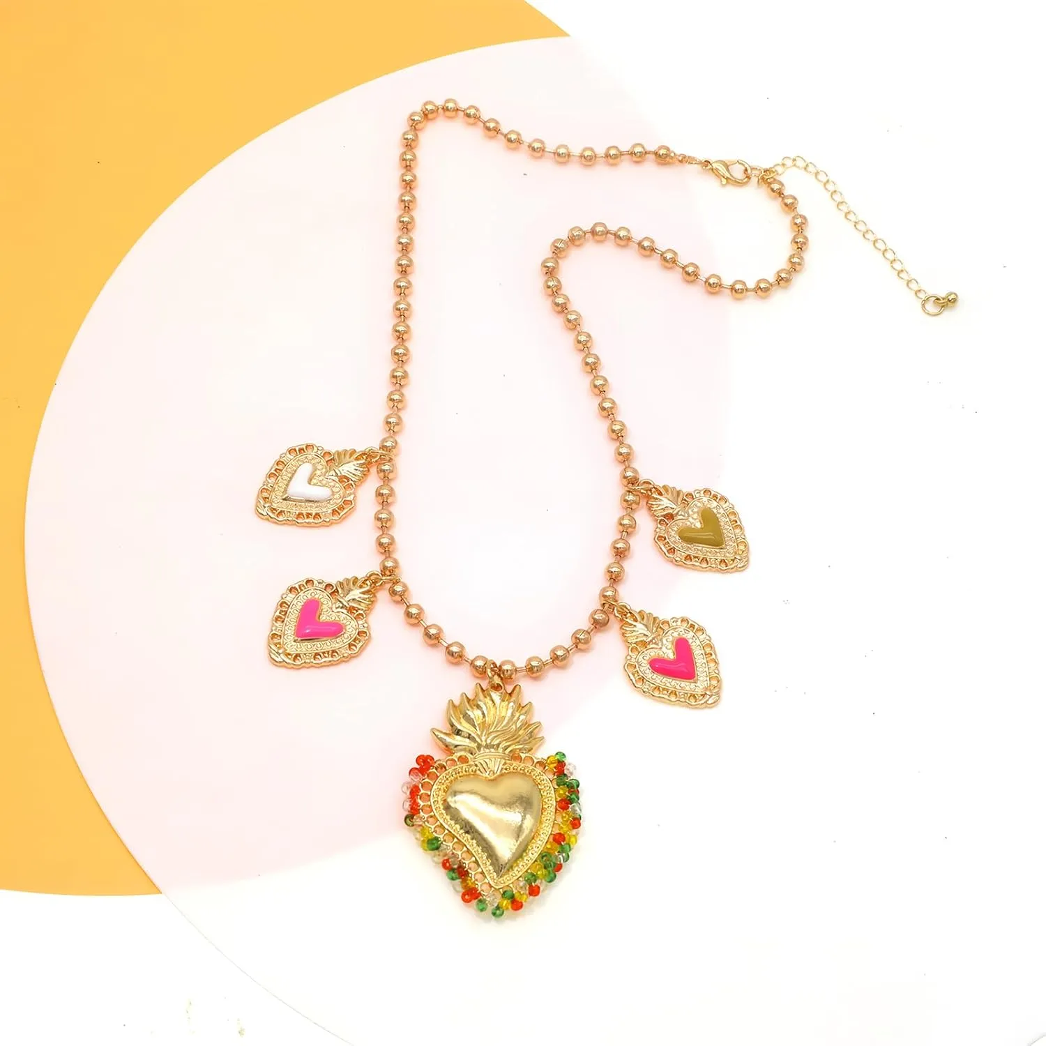 JNF Chunky Layer Heart Charm Necklace for Women Boho Heart Sun Flower Key Coins Charms Necklaces Paperclip Link Chain Necklace Y2K Statement Jewelry