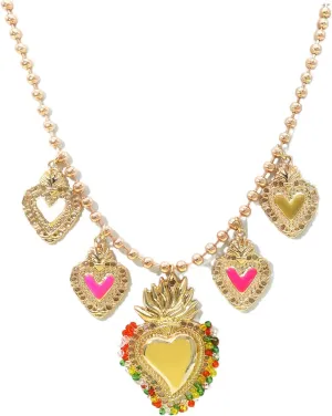 JNF Chunky Layer Heart Charm Necklace for Women Boho Heart Sun Flower Key Coins Charms Necklaces Paperclip Link Chain Necklace Y2K Statement Jewelry