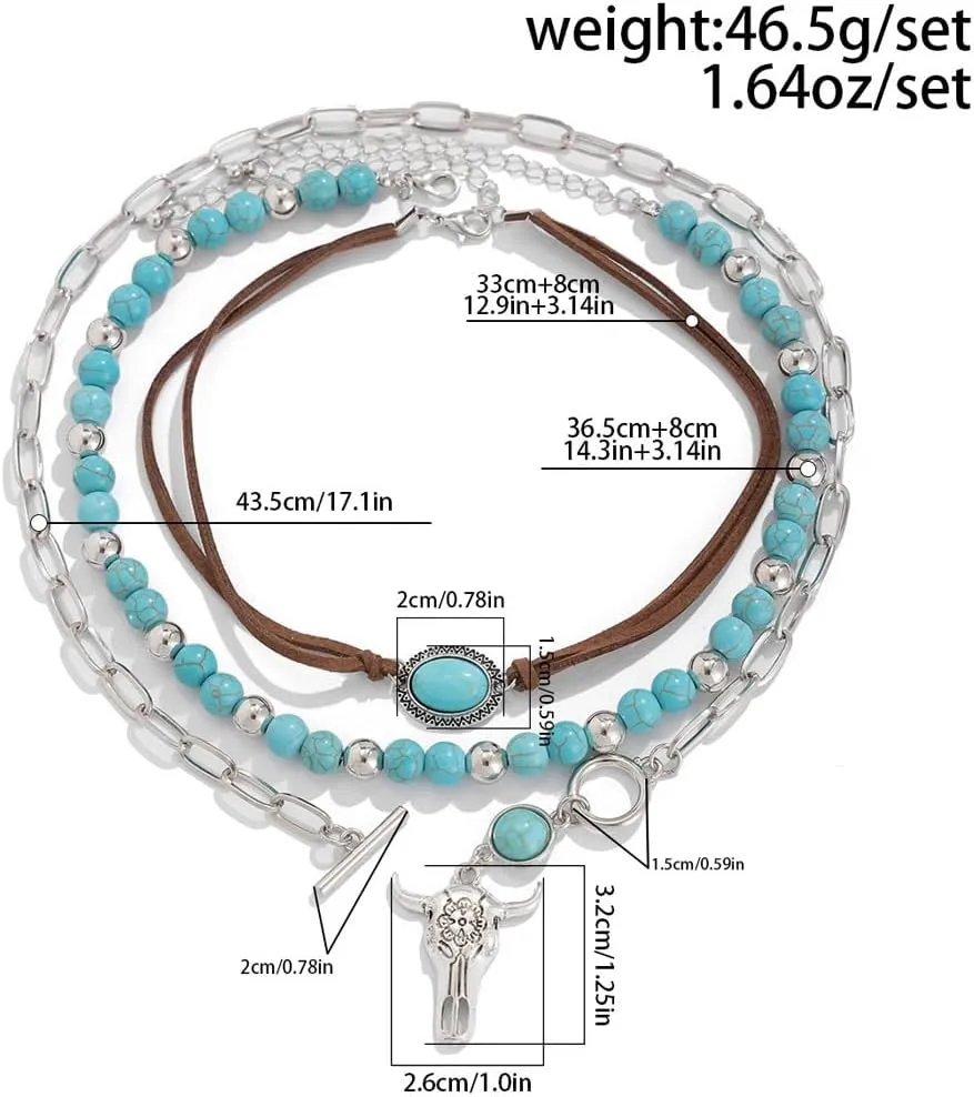 Jovono Boho Choker Necklace Silver Cowgirls Boot Pendant Necklaces Turquoise Western Necklace Chain for Women