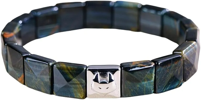 JoYo Handmade Black Unique Tiger Eye Bracelet for Men | Premium Black Gemstone Jewelry with Square Bead Design | Elastic Fit for Comfort | Luxury Gift for Mens Fashion and Style