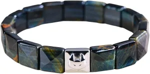 JoYo Handmade Black Unique Tiger Eye Bracelet for Men | Premium Black Gemstone Jewelry with Square Bead Design | Elastic Fit for Comfort | Luxury Gift for Mens Fashion and Style