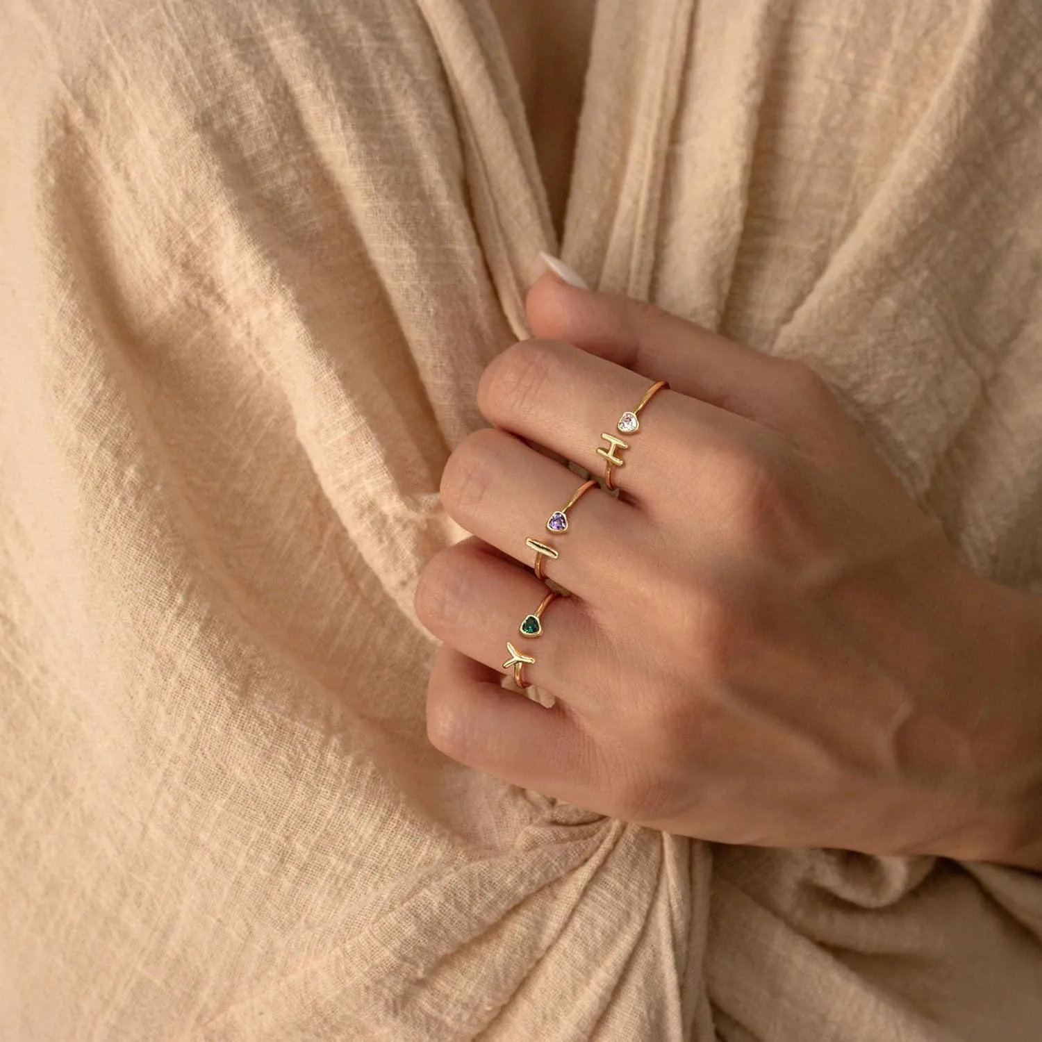 JSJOY Birthstone Rings for Women 26 A-Z Initial Ring Adjustable 14k Gold Ring Birthday Gifts for Her Rings for Teen Sister Bridesmaid Gifts Dainty Letter Jewelry