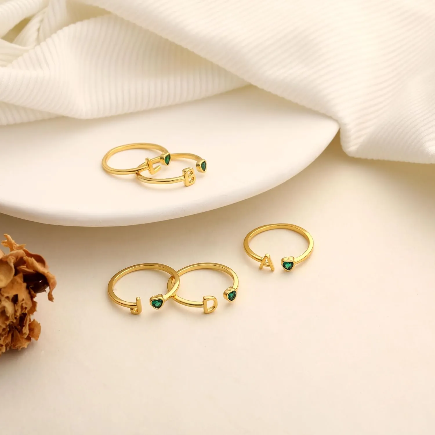 JSJOY Birthstone Rings for Women 26 A-Z Initial Ring Adjustable 14k Gold Ring Birthday Gifts for Her Rings for Teen Sister Bridesmaid Gifts Dainty Letter Jewelry