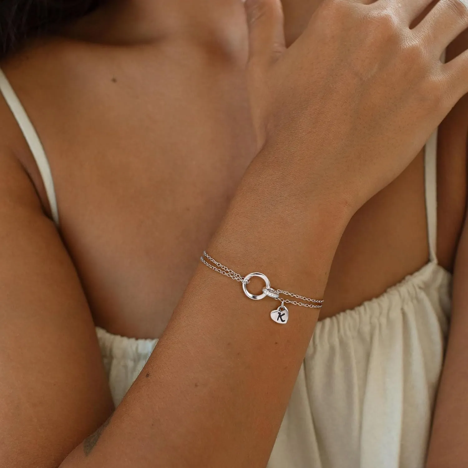JSJOY Initial Bracelets for Women Couples Gifts Dainty Heart Letter A-Z Silver Bracelets Birthday Gifts Matching Couple Bracelets for Couples Friendship Gifts Mom Gifts