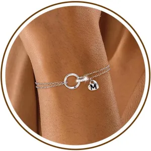 JSJOY Initial Bracelets for Women Couples Gifts Dainty Heart Letter A-Z Silver Bracelets Birthday Gifts Matching Couple Bracelets for Couples Friendship Gifts Mom Gifts