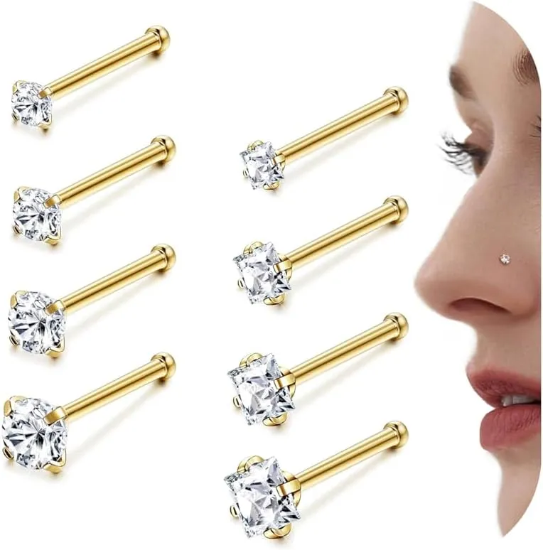 Jstyle Hypoallergenic Nose Rings 18G 20G Surgical Stainless Steel Nose Rings Studs Cubic Zirconia Nose Ring Labret Nose Piercing Jewelry for Women Men 1.5mm 2mm 2.5mm 3mm