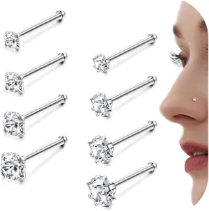 Jstyle Hypoallergenic Nose Rings 18G 20G Surgical Stainless Steel Nose Rings Studs Cubic Zirconia Nose Ring Labret Nose Piercing Jewelry for Women Men 1.5mm 2mm 2.5mm 3mm