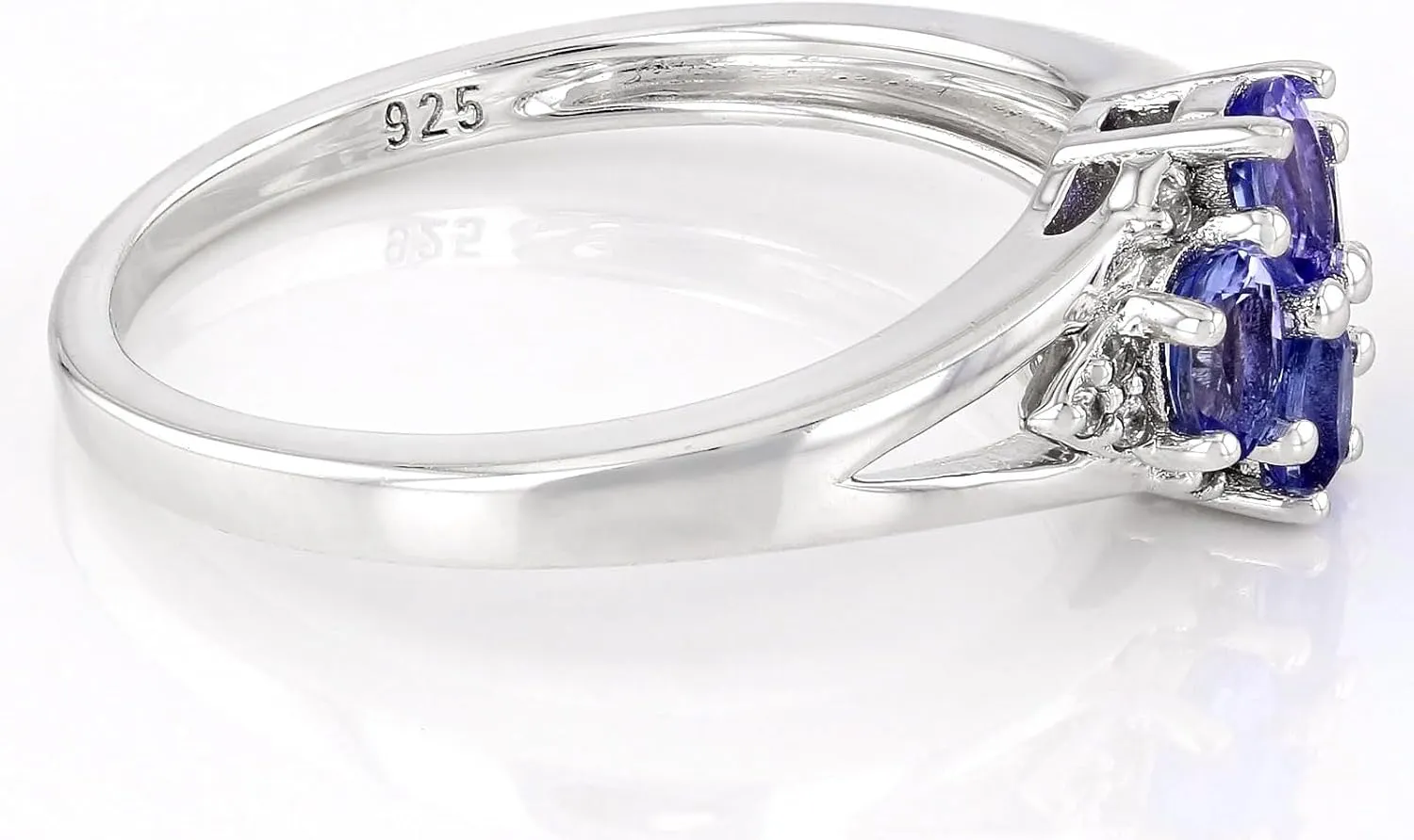 JTV Blue Tanzanite Platinum Plated Sterling Silver Ring - Tanzanite Rings for Women - Birthstone Jewelry - December Birthstone Rings - Platinum Plated Sterling Silver - Classic Silver Rings for Women