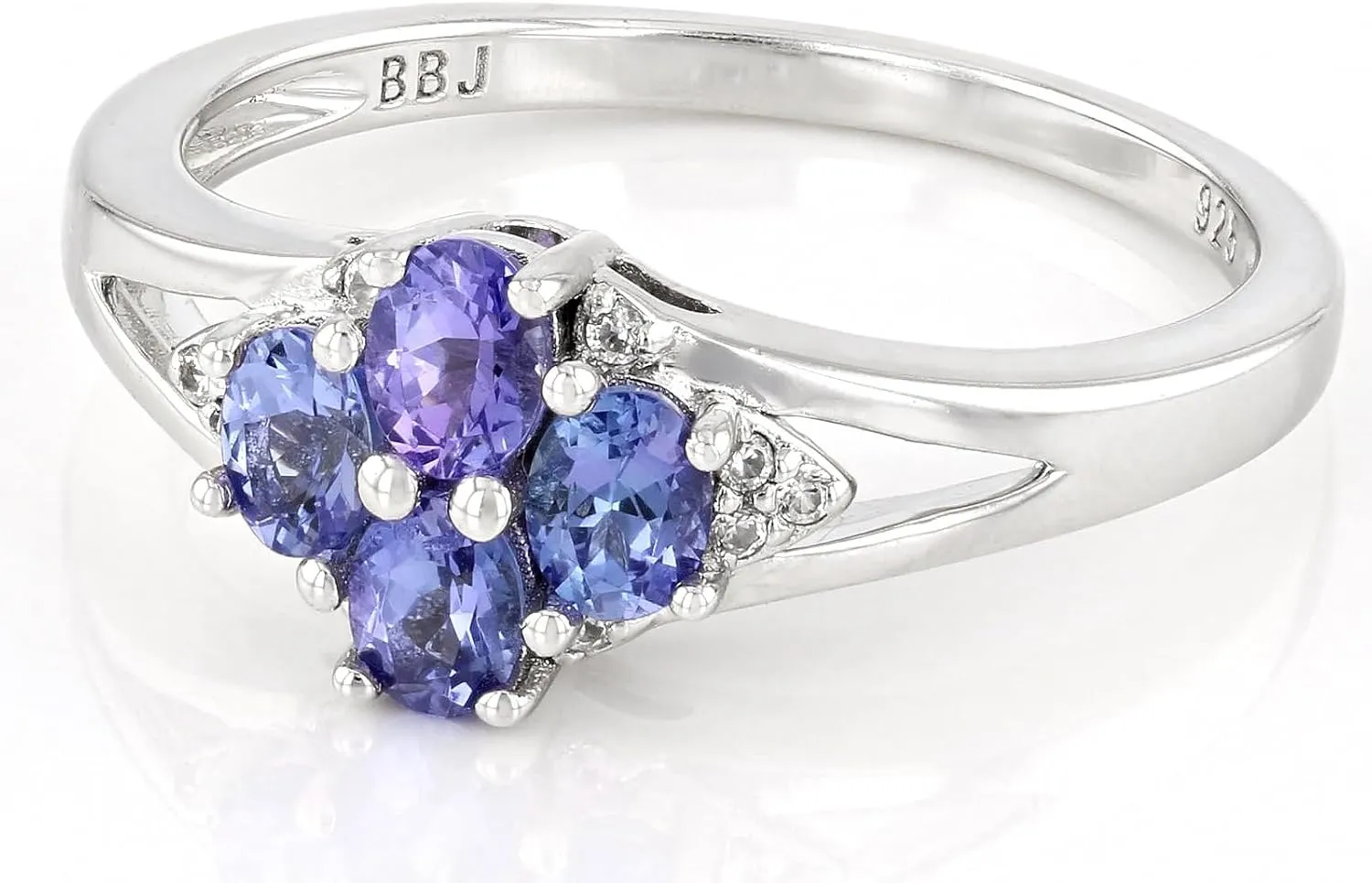 JTV Blue Tanzanite Platinum Plated Sterling Silver Ring - Tanzanite Rings for Women - Birthstone Jewelry - December Birthstone Rings - Platinum Plated Sterling Silver - Classic Silver Rings for Women