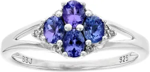 JTV Blue Tanzanite Platinum Plated Sterling Silver Ring - Tanzanite Rings for Women - Birthstone Jewelry - December Birthstone Rings - Platinum Plated Sterling Silver - Classic Silver Rings for Women