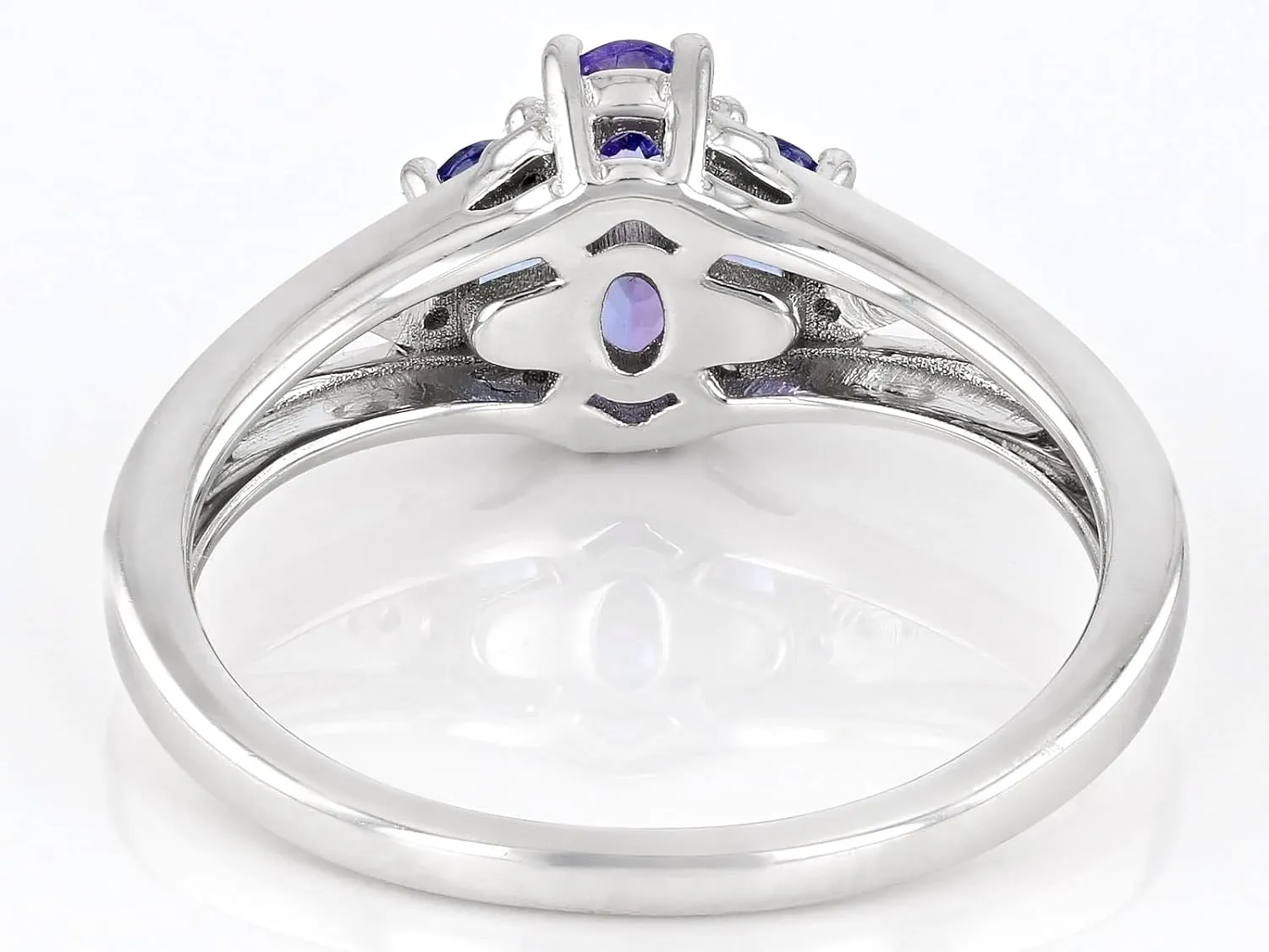 JTV Blue Tanzanite Platinum Plated Sterling Silver Ring - Tanzanite Rings for Women - Birthstone Jewelry - December Birthstone Rings - Platinum Plated Sterling Silver - Classic Silver Rings for Women