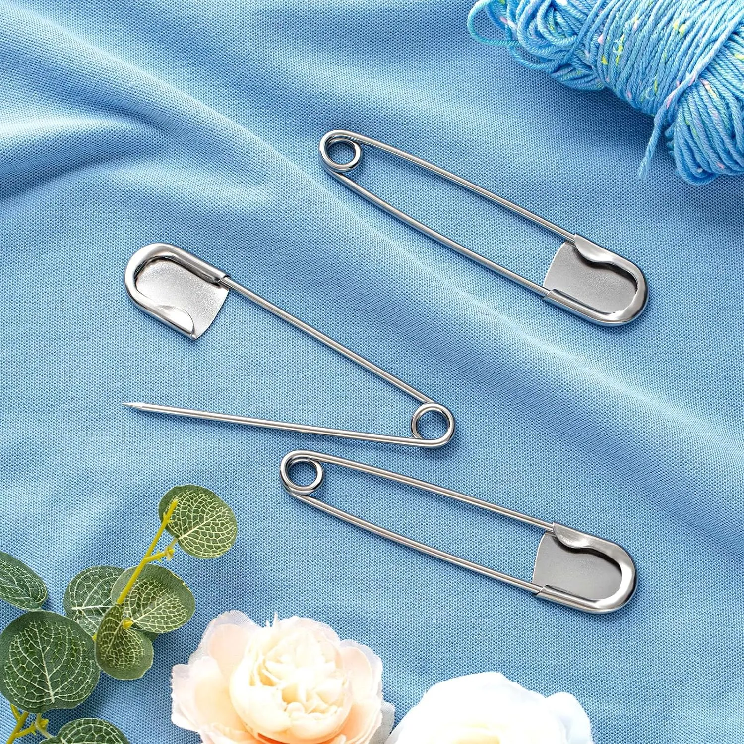 Juexica 10 Pcs 5 Inch Jumbo Stainless Steel Safety Pins Large Heavy Duty Huge Strong Laundry Pins for Upholstery Sewing Quilting Key Rings Craft Outdoor (Silver)