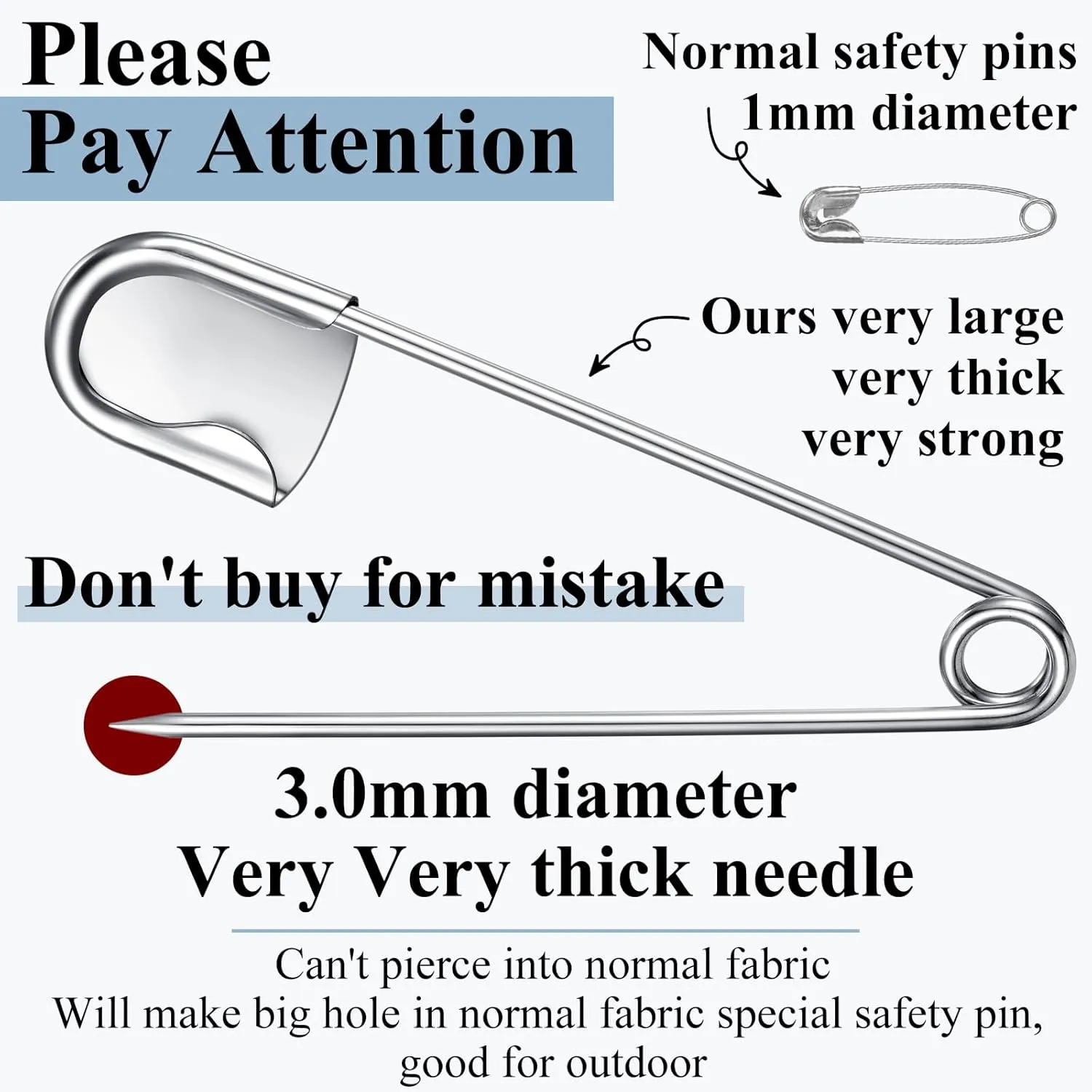 Juexica 10 Pcs 5 Inch Jumbo Stainless Steel Safety Pins Large Heavy Duty Huge Strong Laundry Pins for Upholstery Sewing Quilting Key Rings Craft Outdoor (Silver)