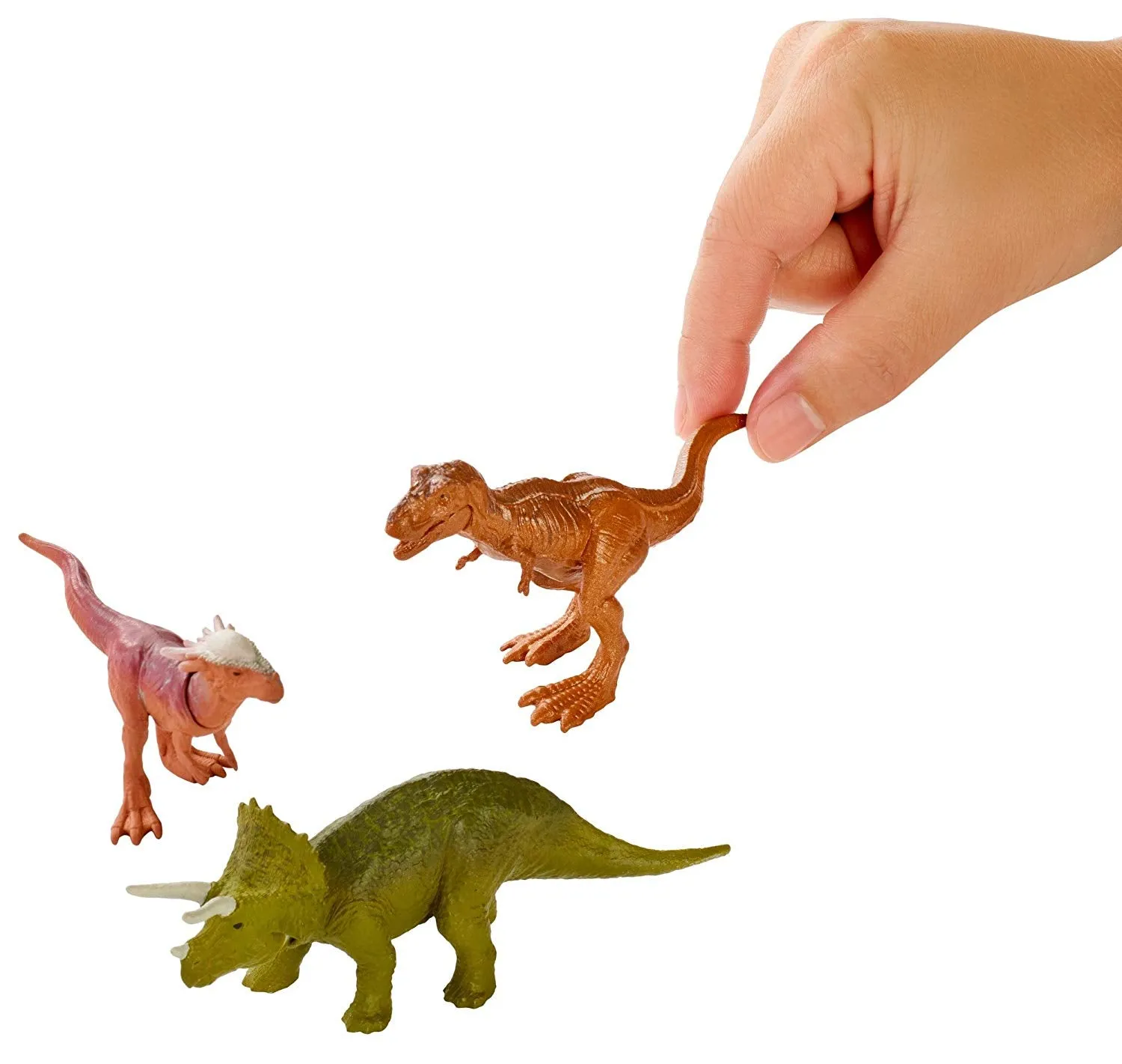 Jurassic World Mini Triceratops, Sygimoloch, & Metallic T-Rex Figures, 3 Pack