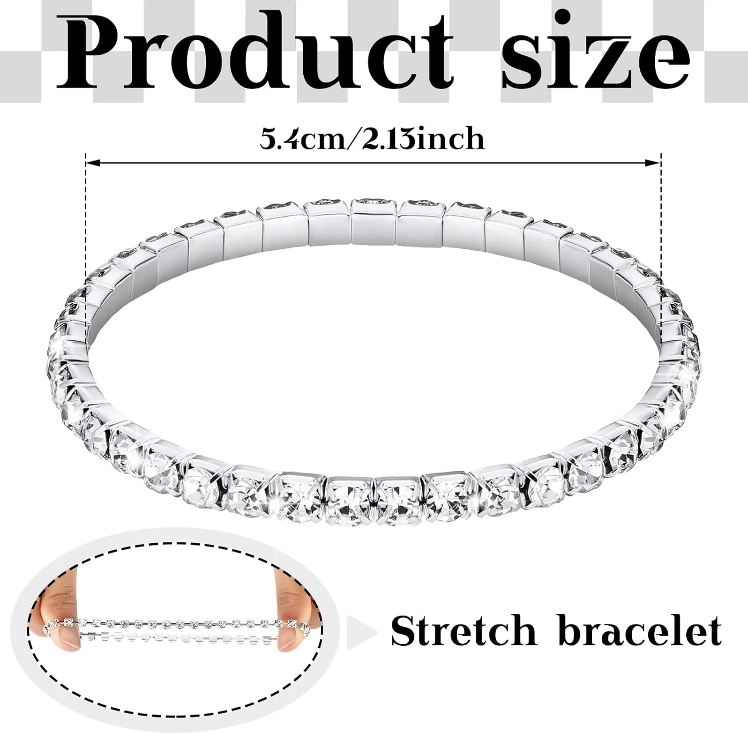 Kajaia Rhinestone Bracelets for Women Silver Stretch Bracelets Stackable Crystal Tennis Bracelet Set for Jewelry Party