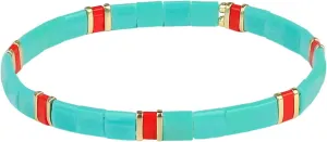 KELITCH Stretch Bracelets Green Color Tila Beads Wrap Friendship Bracelets Charm Bangle for Women (01A)