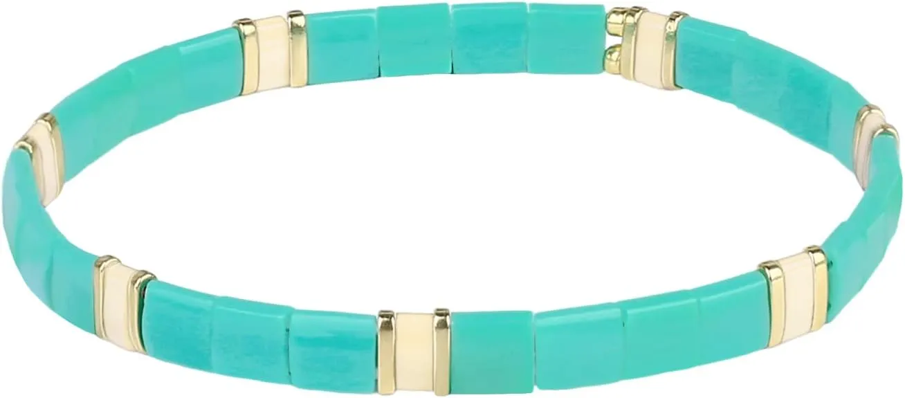 KELITCH Stretch Bracelets Green Color Tila Beads Wrap Friendship Bracelets Charm Bangle for Women (01D)