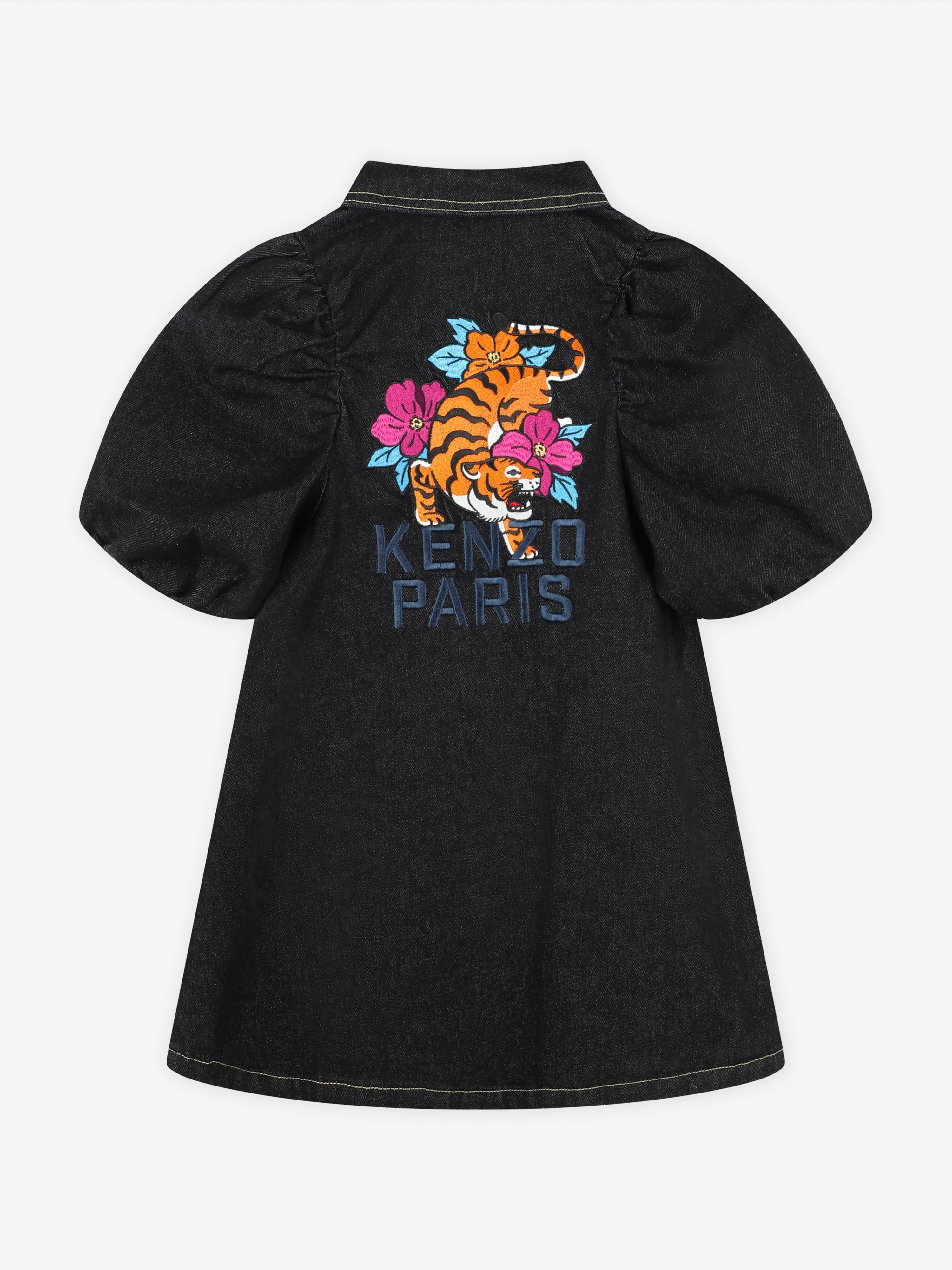 KENZO Girls Denim Logo Dress in Black