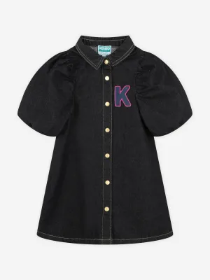 KENZO Girls Denim Logo Dress in Black