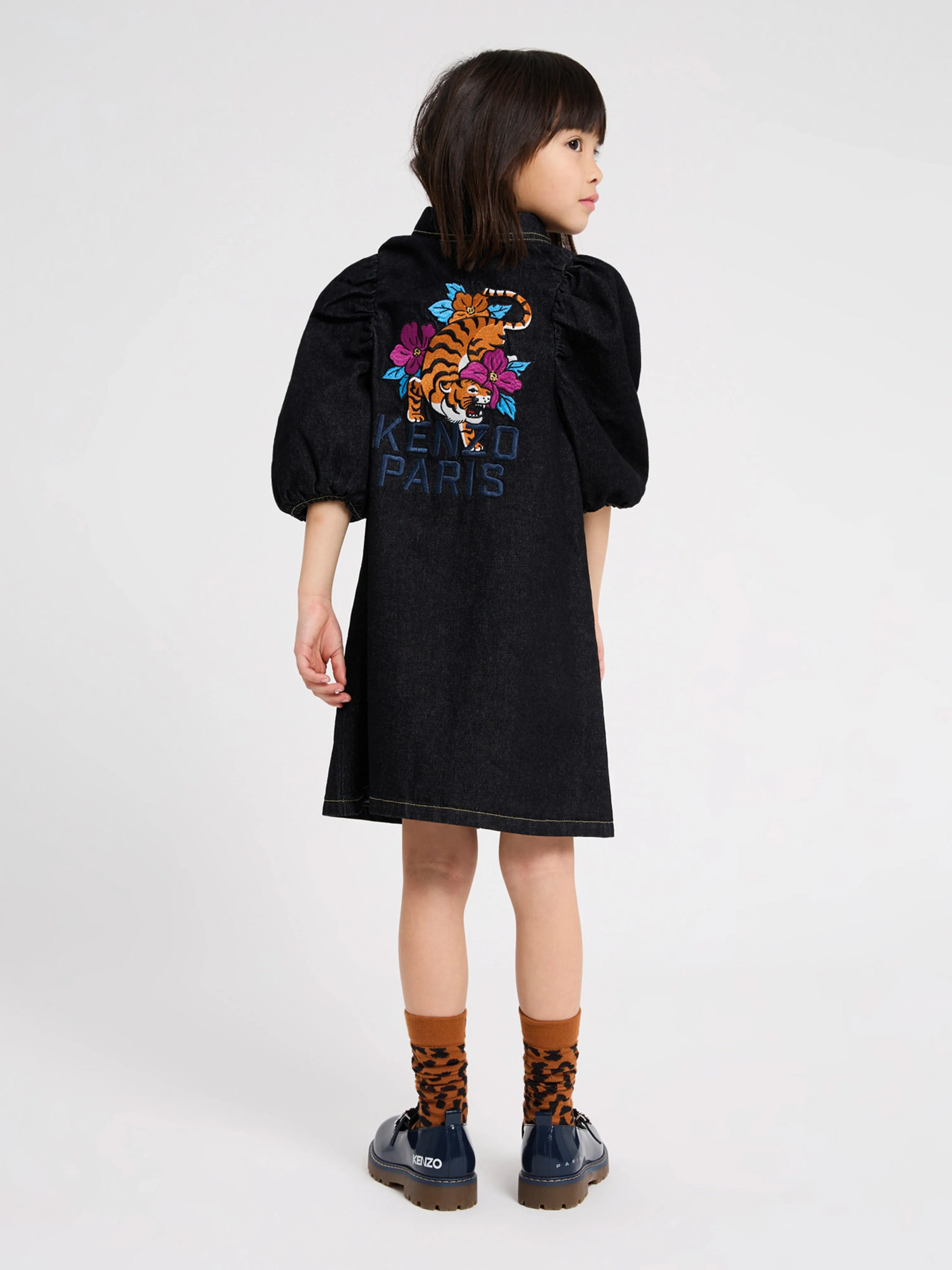 KENZO Girls Denim Logo Dress in Black