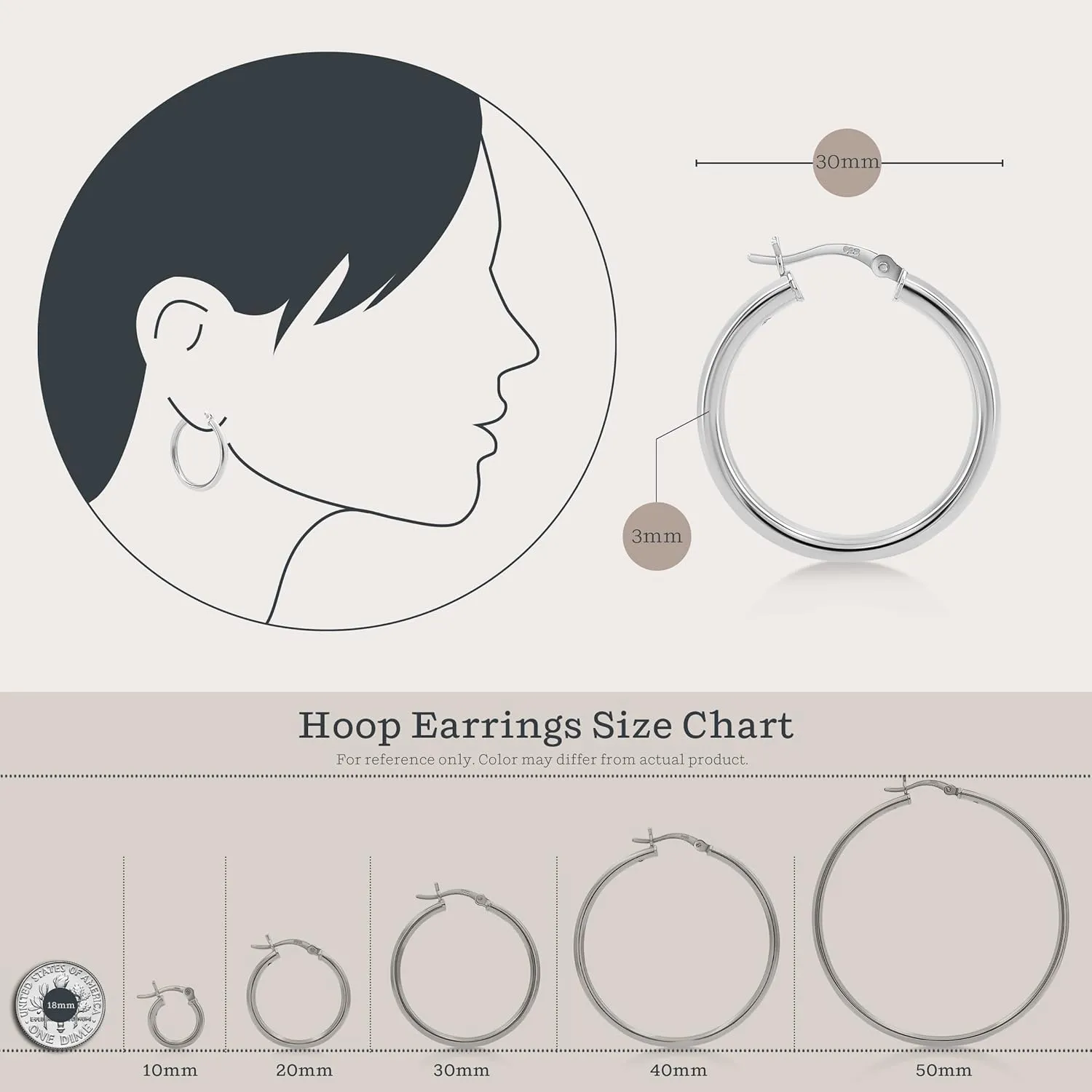 KEZEF 925 Silver Hoop Earrings for Women - Small & Large Sterling Silver Hoop Earrings for Men - Hypoallergenic Silver Earrings Available in 10mm-50mm