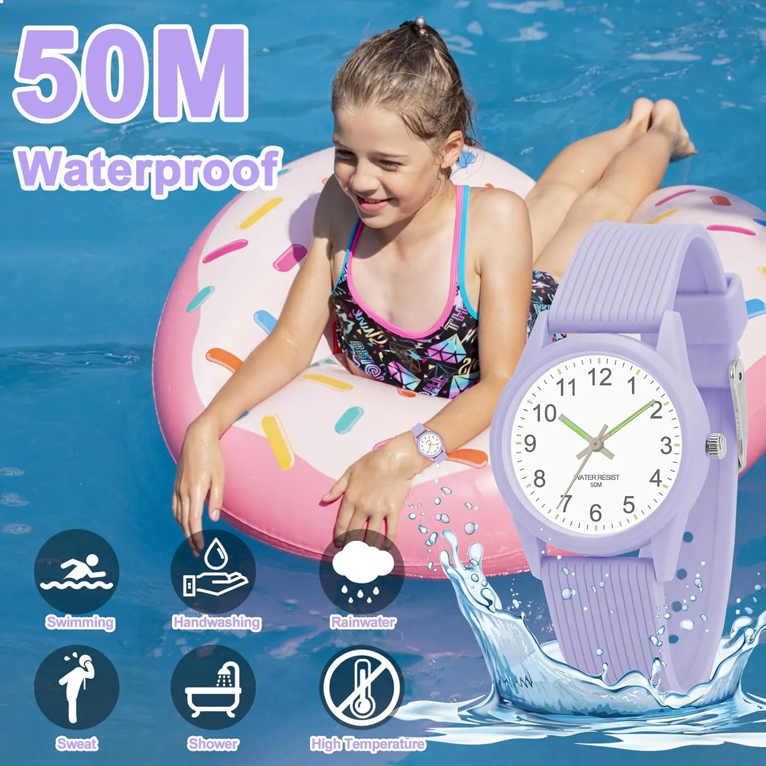 Kids Analog Watches for Girls Boys Watches with Soft Band Learning Time 50M Waterproof Children Watch Easy to Read for Ages 4-12 Kids Gift