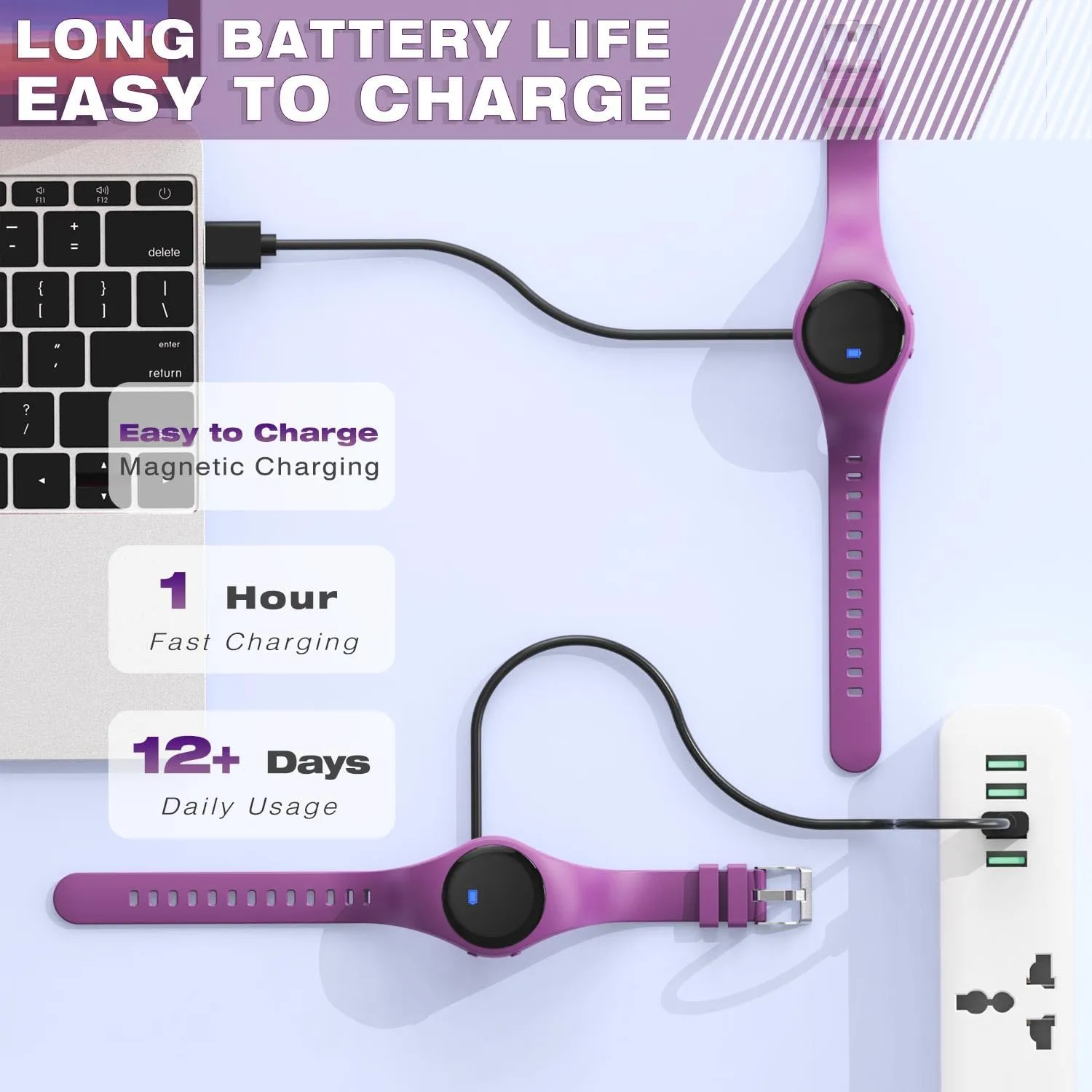 Kids Led Fitness Tracker Wristwatch, Digital Step Counter Watch, Waterproof Pedometer Watch, Calendar Alarm Clock for Children Boys Girls (Grape Purple)