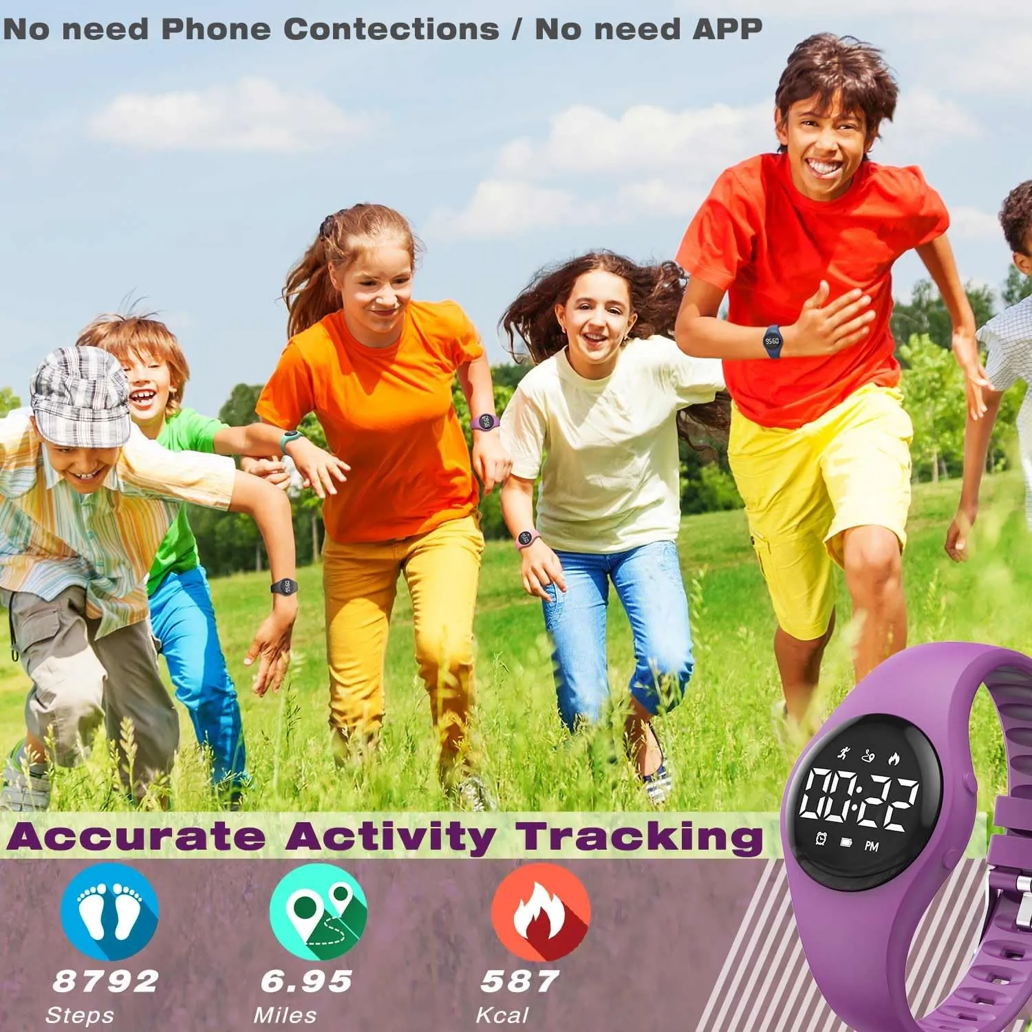 Kids Led Fitness Tracker Wristwatch, Digital Step Counter Watch, Waterproof Pedometer Watch, Calendar Alarm Clock for Children Boys Girls (Grape Purple)