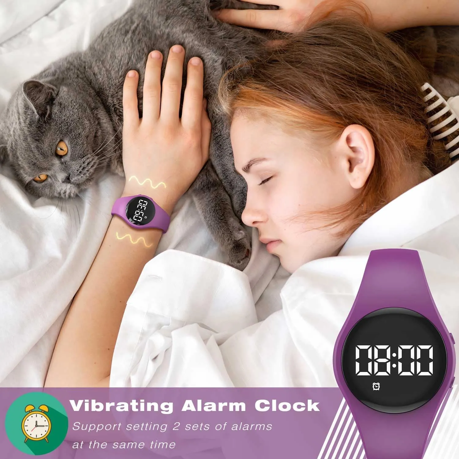 Kids Led Fitness Tracker Wristwatch, Digital Step Counter Watch, Waterproof Pedometer Watch, Calendar Alarm Clock for Children Boys Girls (Grape Purple)