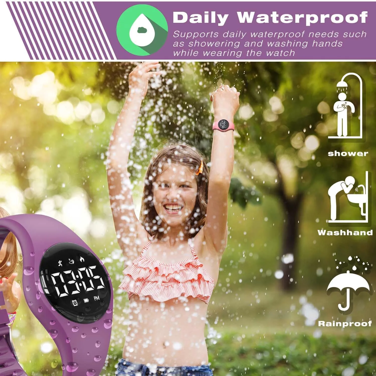 Kids Led Fitness Tracker Wristwatch, Digital Step Counter Watch, Waterproof Pedometer Watch, Calendar Alarm Clock for Children Boys Girls (Grape Purple)