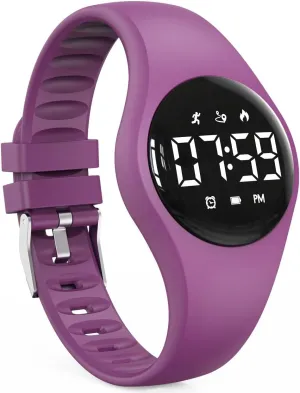 Kids Led Fitness Tracker Wristwatch, Digital Step Counter Watch, Waterproof Pedometer Watch, Calendar Alarm Clock for Children Boys Girls (Grape Purple)
