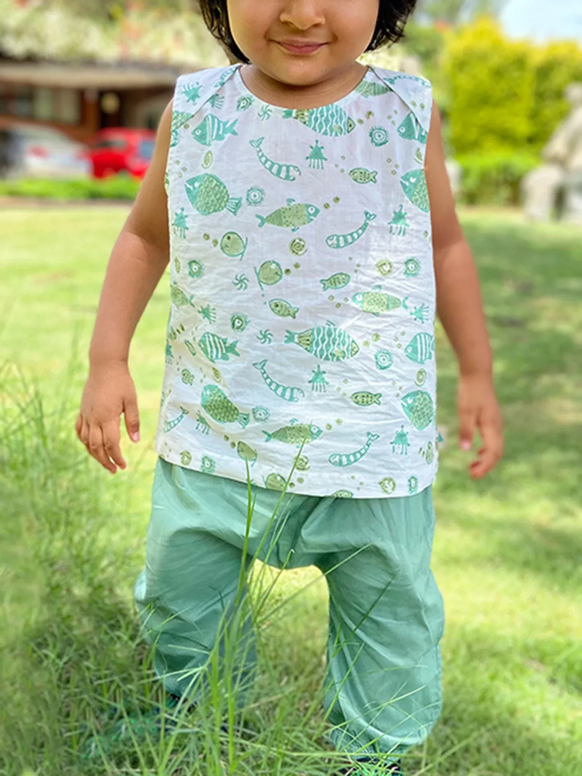 Kids Unisex Organic Koi Jhabla  Bag - Patang And Mint Koi