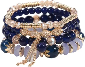 KIFEDSLJ Multilayer Stackable Beaded Bracelets Bohemia Colorful Crystal Stone Beaded Stretch Bracelets for Women Jewelry