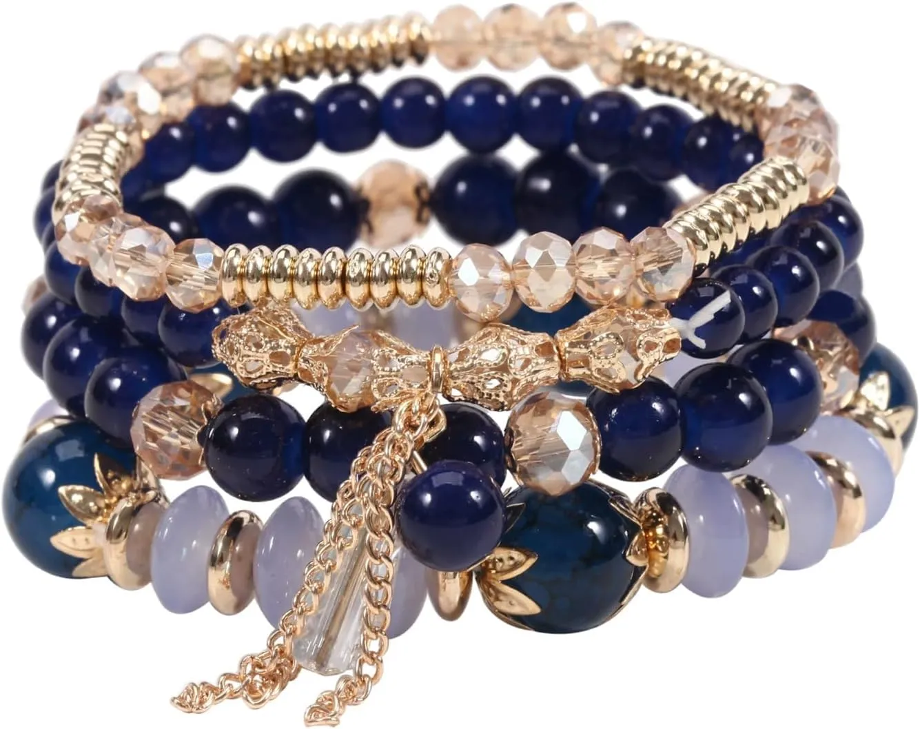 KIFEDSLJ Multilayer Stackable Beaded Bracelets Bohemia Colorful Crystal Stone Beaded Stretch Bracelets for Women Jewelry