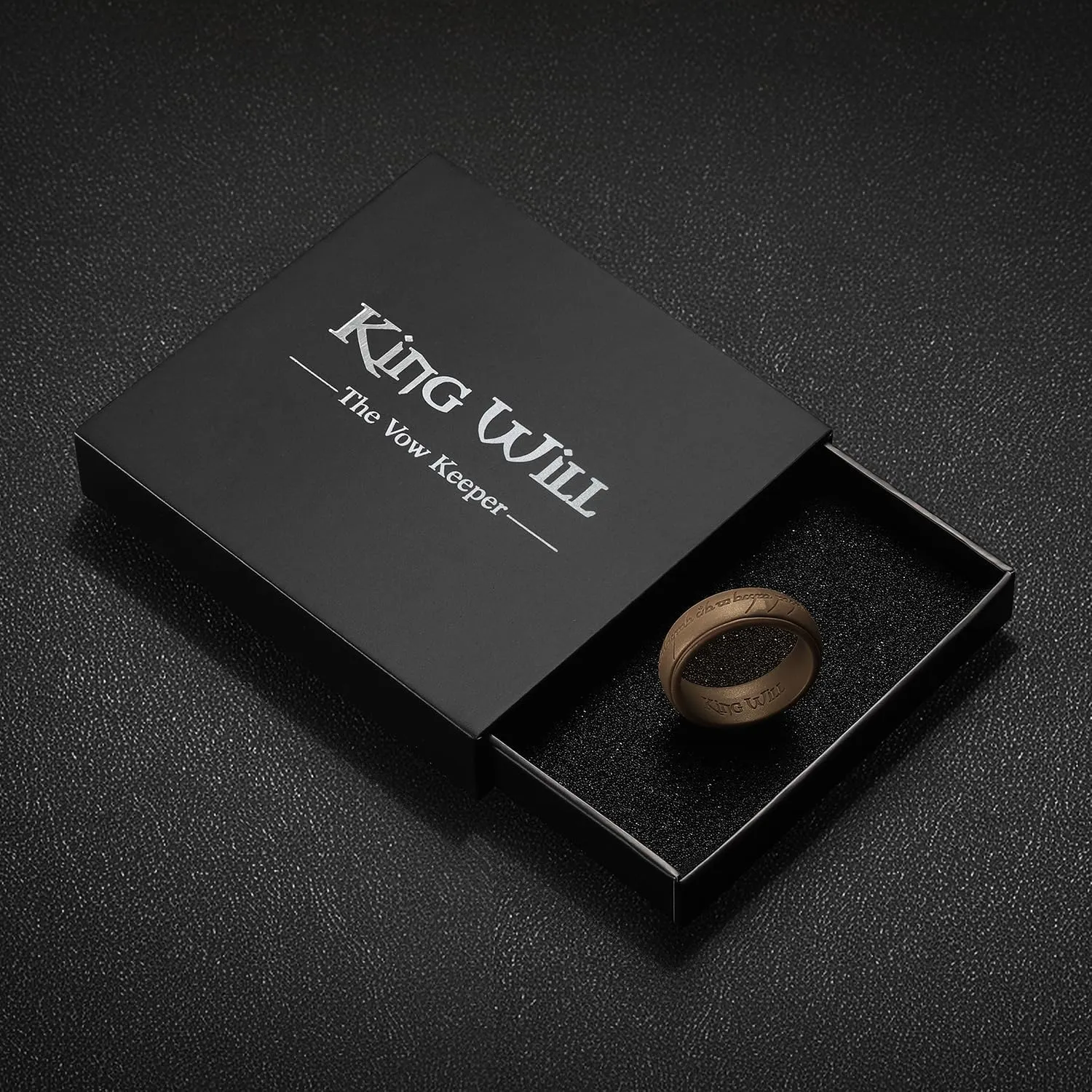 King Will Silicone One Ring for Men-Lord Rings Magic Power Rings, 8mm Wide Rubber Etched Bronze/Silver/Gold/Gray Pattern Silicone Rings for Men Women, Breathable Silicone Wedding Band Ring Size 8-14