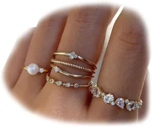 KISS WIFE Gold Stackable Moon Star Knuckle Rings Set for Women, Boho Dainty Lightweight Stacking Rings, Vintage Midi Rings Pack, Trendy Jewelry