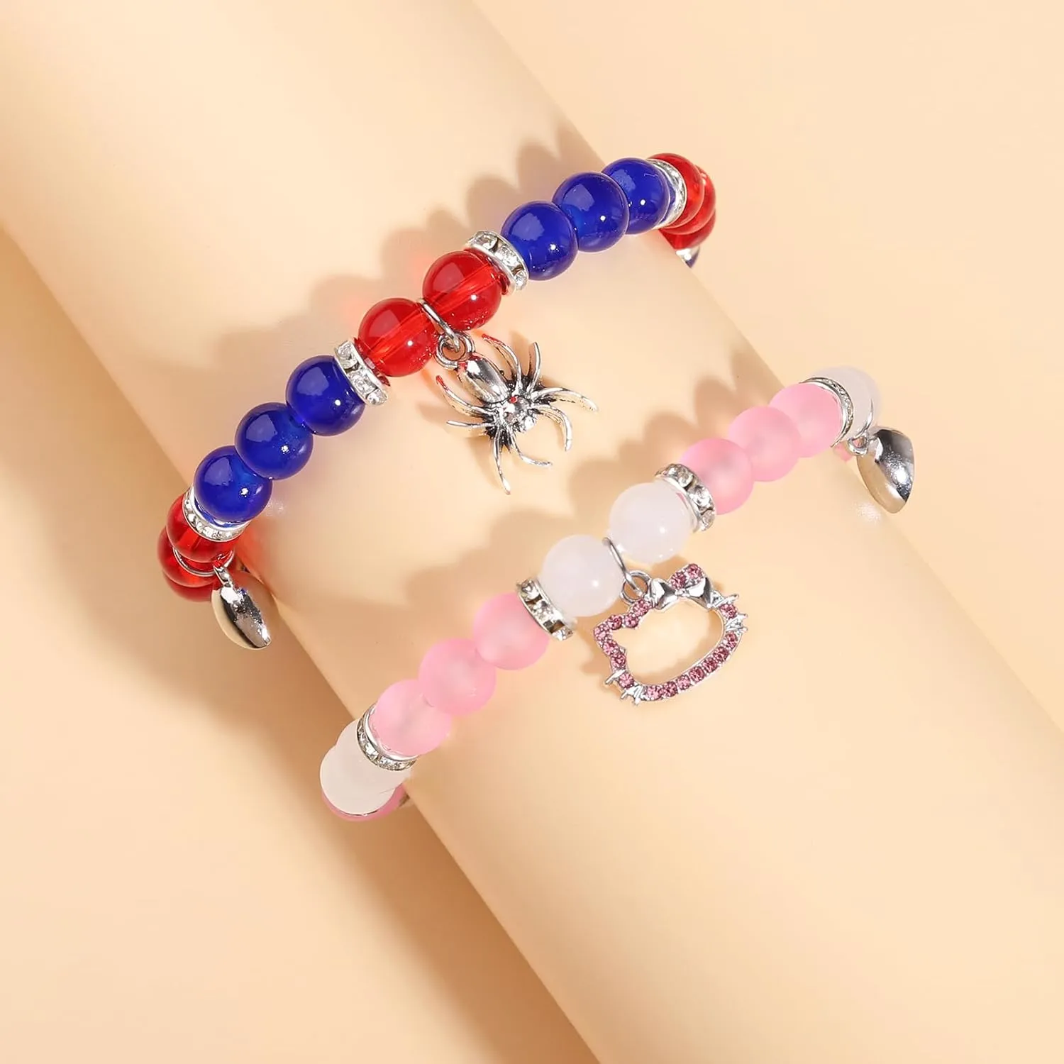 Korotho Matching Bracelets for Couples Best Friend, Spider Kitty Charm Bracelets Christmas Gifts Bff Friendship Matching Jewelry Long Distance Relationship Bracelets for Couples Family Friends Bf Gf