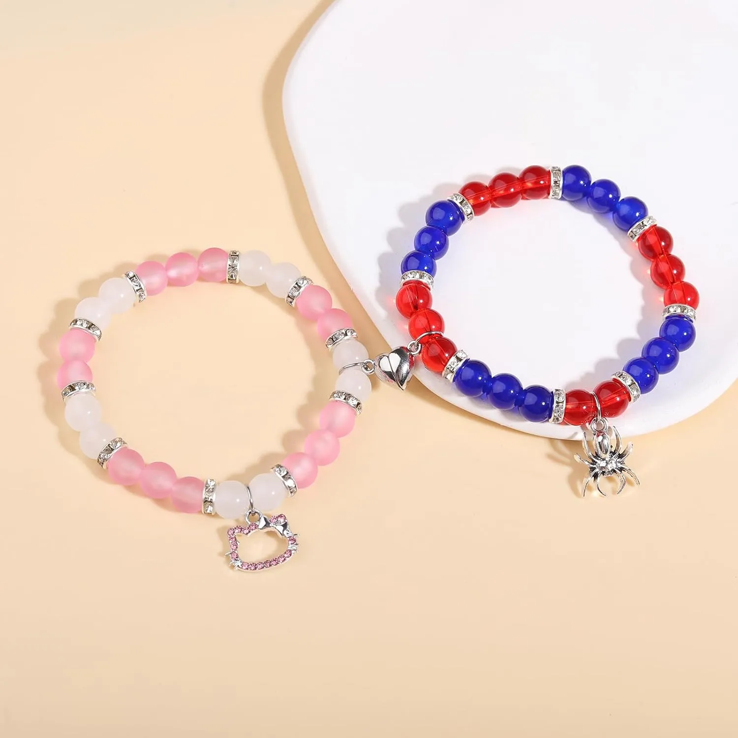 Korotho Matching Bracelets for Couples Best Friend, Spider Kitty Charm Bracelets Christmas Gifts Bff Friendship Matching Jewelry Long Distance Relationship Bracelets for Couples Family Friends Bf Gf