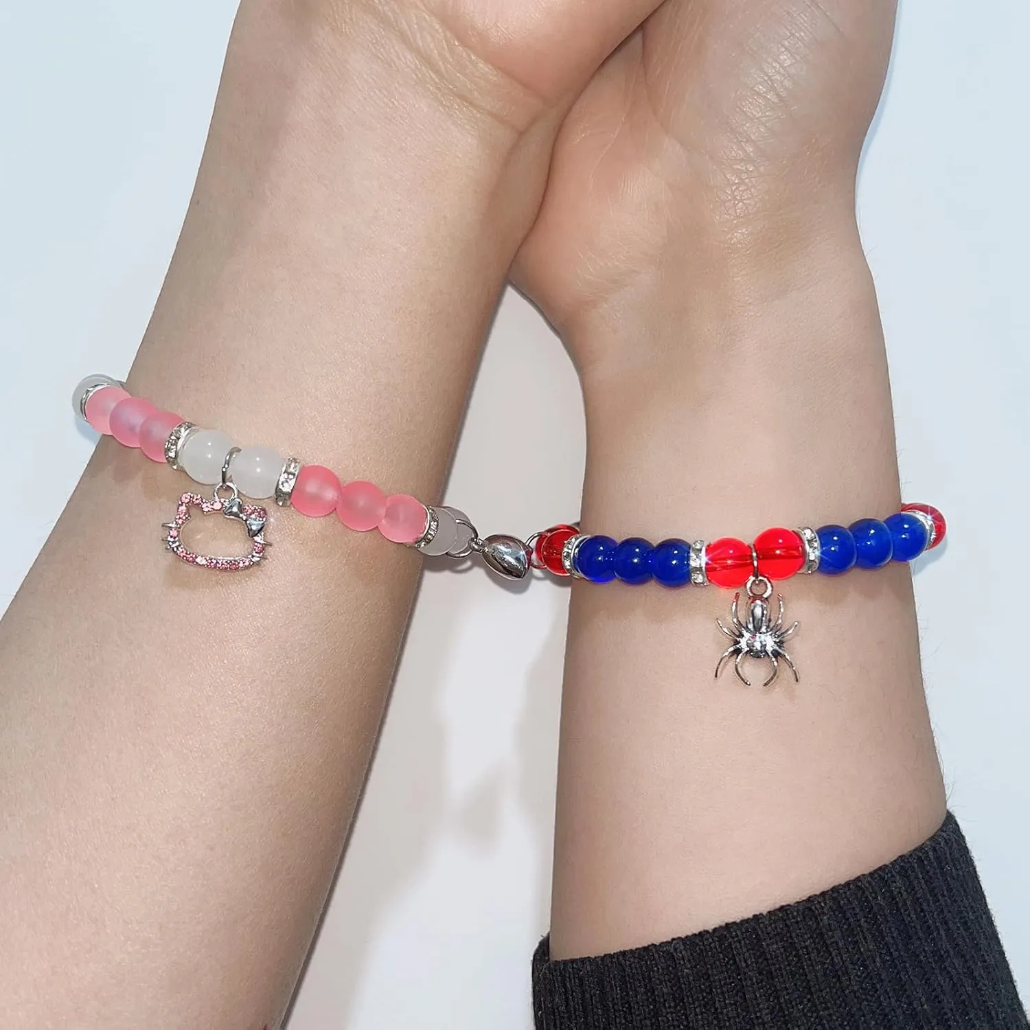 Korotho Matching Bracelets for Couples Best Friend, Spider Kitty Charm Bracelets Christmas Gifts Bff Friendship Matching Jewelry Long Distance Relationship Bracelets for Couples Family Friends Bf Gf